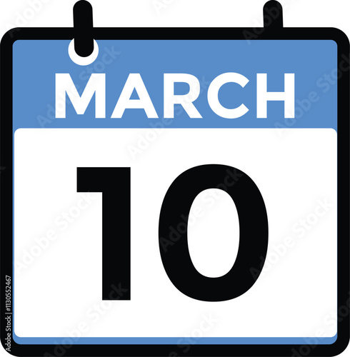 March 10 on calendar icon vector. Calendar vector icon. Deadline. Date.  photo