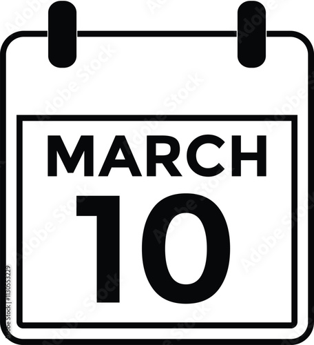 March 10 on calendar icon vector. Calendar vector icon. Deadline. Date.  photo