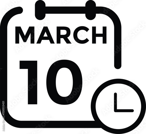 March 10 on calendar icon vector. Calendar vector icon. Deadline. Date.  photo