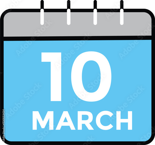 March 10 on calendar icon vector. Calendar vector icon. Deadline. Date.  photo