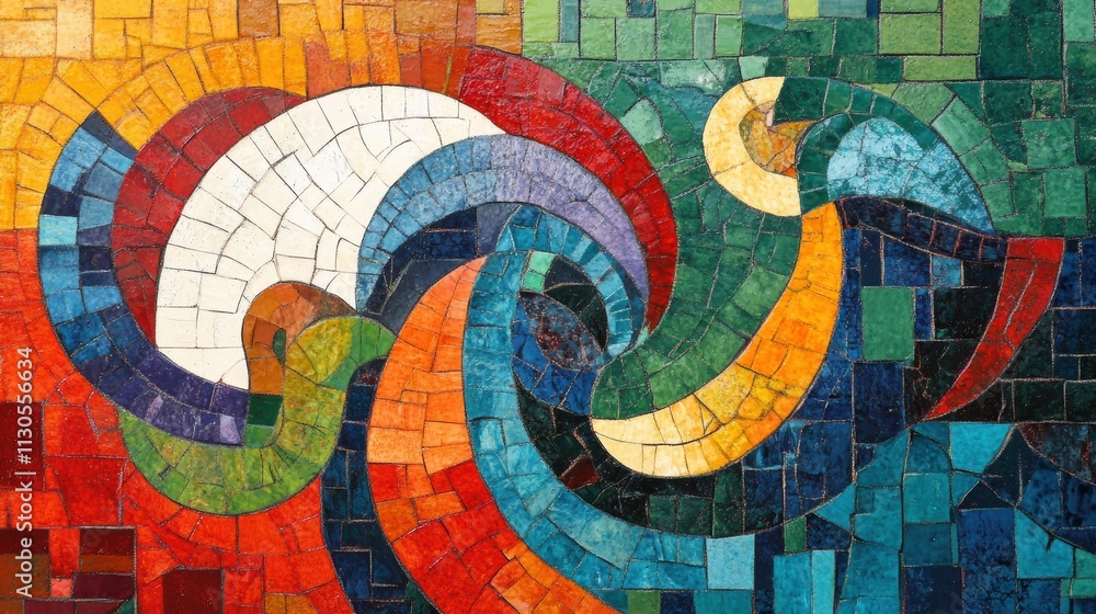 Obraz premium Tempera painting of an ancient Roman mosaic reimagined with modern colors