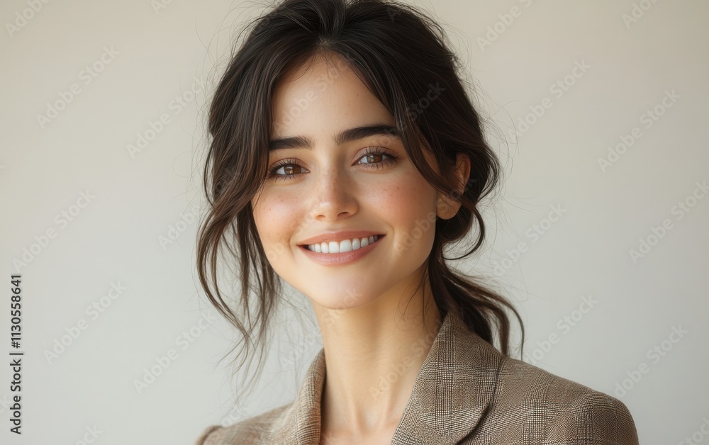 Obraz premium A woman in a suit is smiling for the camera