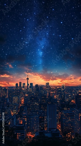 Wallpaper Mural City skyline at night with stars high resolution image Torontodigital.ca