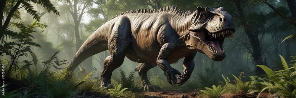 Fototapeta premium A Tyrannosaurus Rex stalking prey in the underbrush , carnivore, predator, tyrannosaurus rex