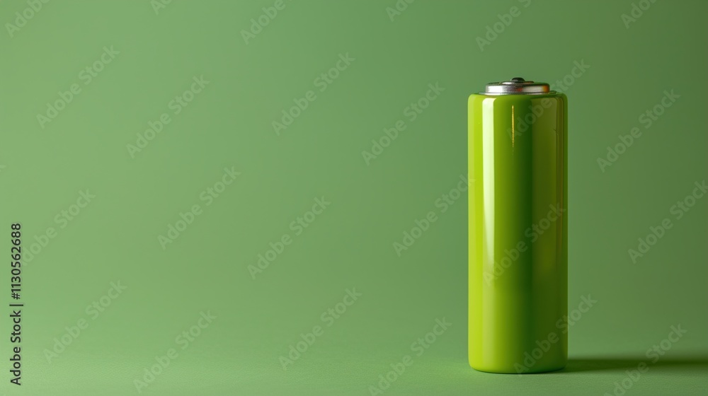 A single, high-capacity D-cell rechargeable battery standing upright on a solid green background.