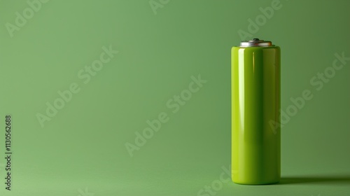 Obraz na płótnie A single, high-capacity D-cell rechargeable battery standing upright on a solid green background. w salonie