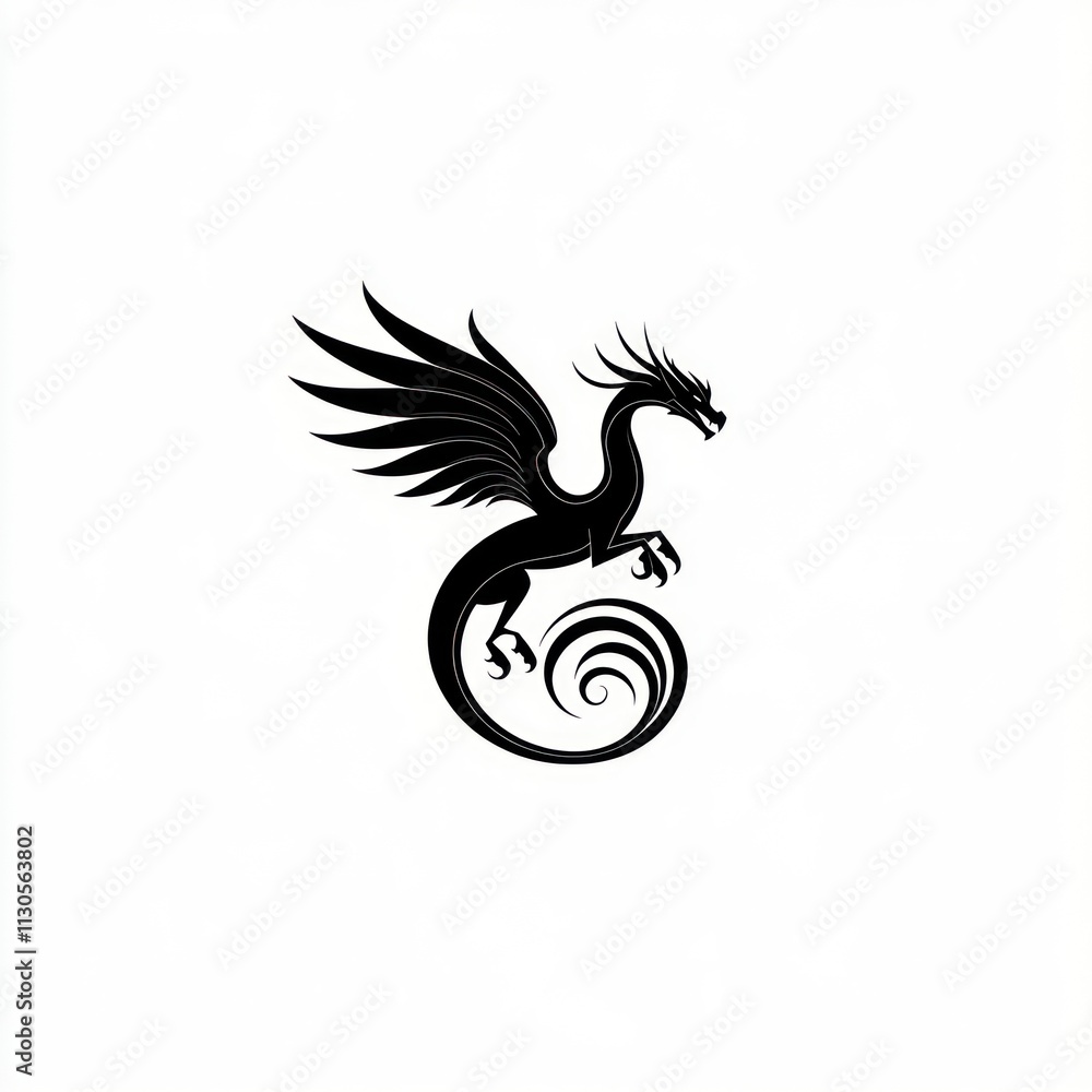 Obraz premium Black winged dragon silhouette design.