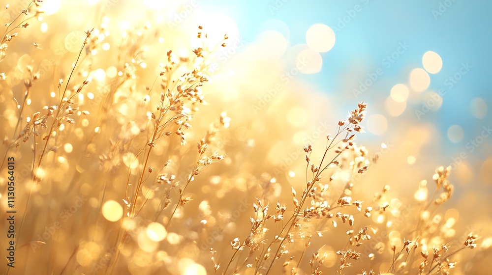 Fototapeta premium Close up of a golden wheat field with a blurred background
