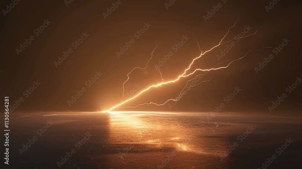 A single, long lightning bolt on a solid dark brown background.