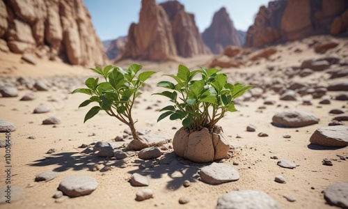 Cissus quadrangularis growing in a dry, rocky landscape, landscape, desert photo