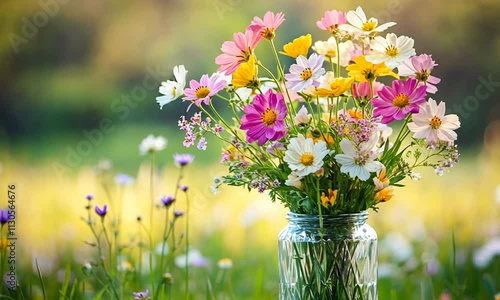 Wallpaper Mural A vibrant bouquet of wildflowers in a glass jar, set against a soft, blurred background. Torontodigital.ca