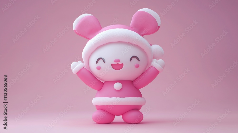 Fototapeta premium Cheerful pink bunny in Santa suit.