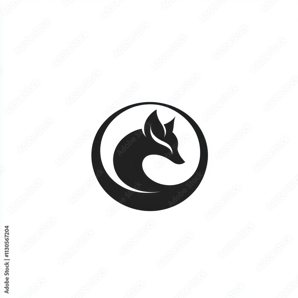 Obraz premium Abstract black fox head logo design in a circle.