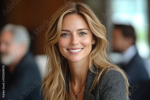 Wallpaper Mural A confident, smiling young female professional in banking, insurance, law, or finance advising a couple during a corporate office meeting. Torontodigital.ca