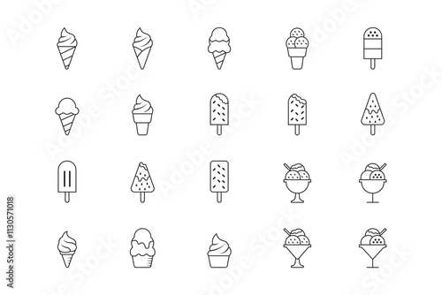 set of outline style ice cream icons