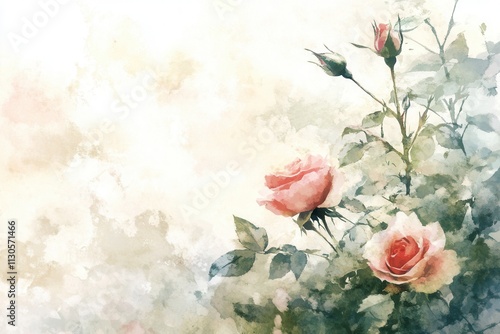 Vintage Rose Design with Muted Pink and Green Tones