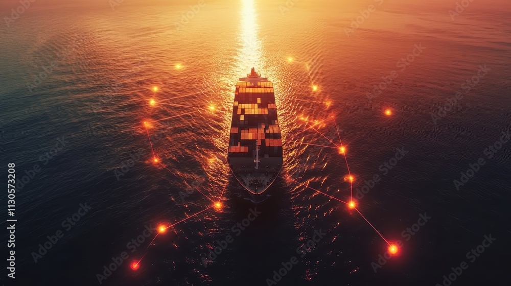 Fototapeta premium The ship is surrounded by a glowing line of lights, creating a sense of movement