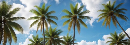 Wallpaper Mural Coconut palm tree against a bright blue sky with a few white clouds and sunny weather, blue sky, cloudy day Torontodigital.ca
