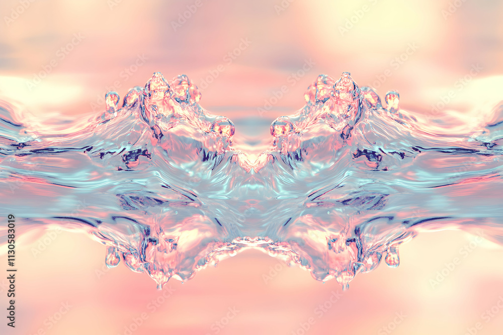 Εκτύπωση καμβά Abstract Water Waves, Pastel Hues, Flowing Liquid,  Symmetry in Aqua & Pink, Tra