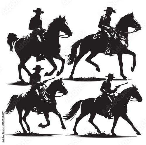 Cowboys on horse Silhouette vector illustration