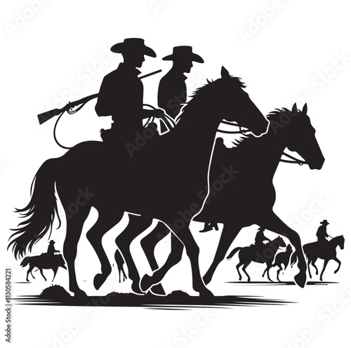 Cowboys on horse Silhouette vector illustration
