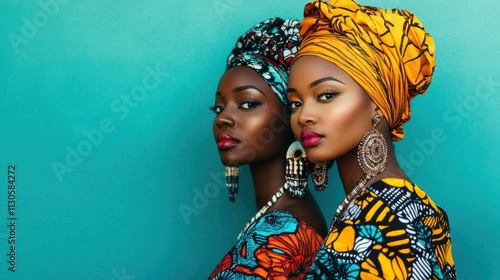 artistic portrait of African women in traditional clothing with vibrant patterns, cultural and expressive, focus on beauty and identity photo