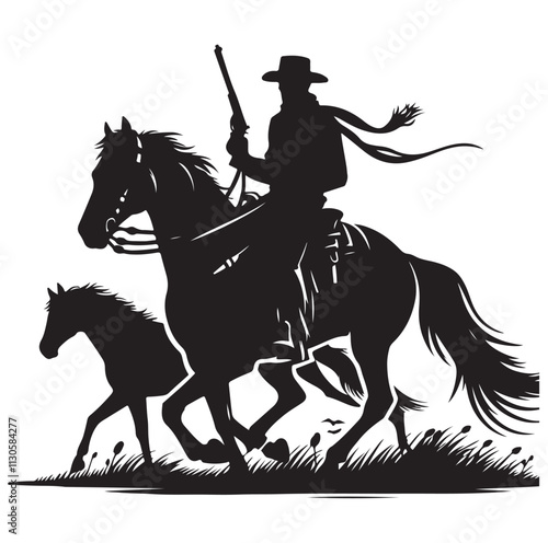 Cowboys on horse Silhouette vector illustration