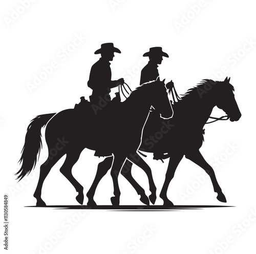 Cowboys on horse Silhouette vector illustration