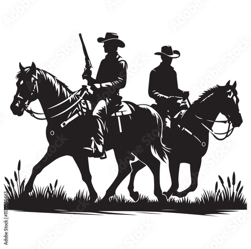 Cowboys on horse Silhouette vector illustration