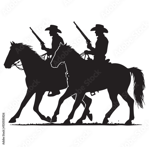 Cowboys on horse Silhouette vector illustration
