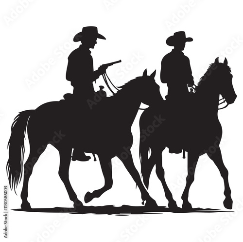 Cowboys on horse Silhouette vector illustration