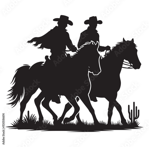 Cowboys on horse Silhouette vector illustration