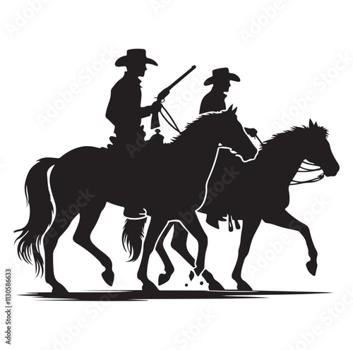 Cowboys on horse Silhouette vector illustration