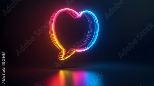 Vibrant Neon Speech Bubble, Abstract Colorful Light Trails Design, Glowing Communication Symbol, Digital Art Background