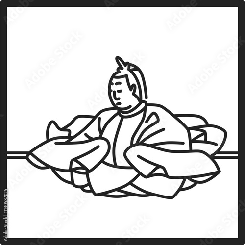線画正方形シンプル百人一首　天智天皇