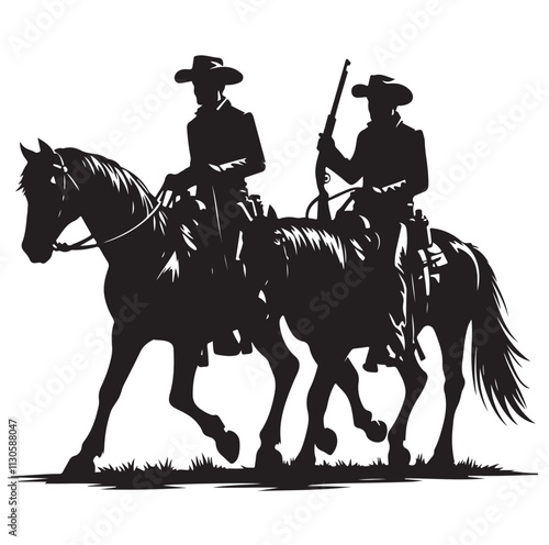Cowboys on horse Silhouette vector illustration
