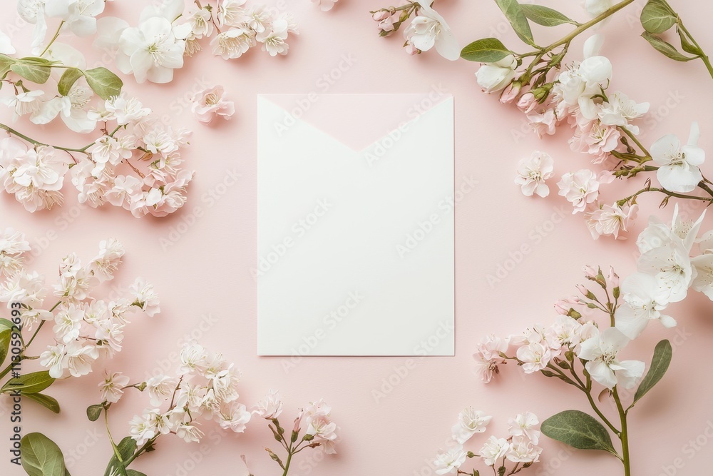 Fototapeta premium Elegant Bridal Shower Card with Floral Patterns on Blush Pink Background for Custom Messages