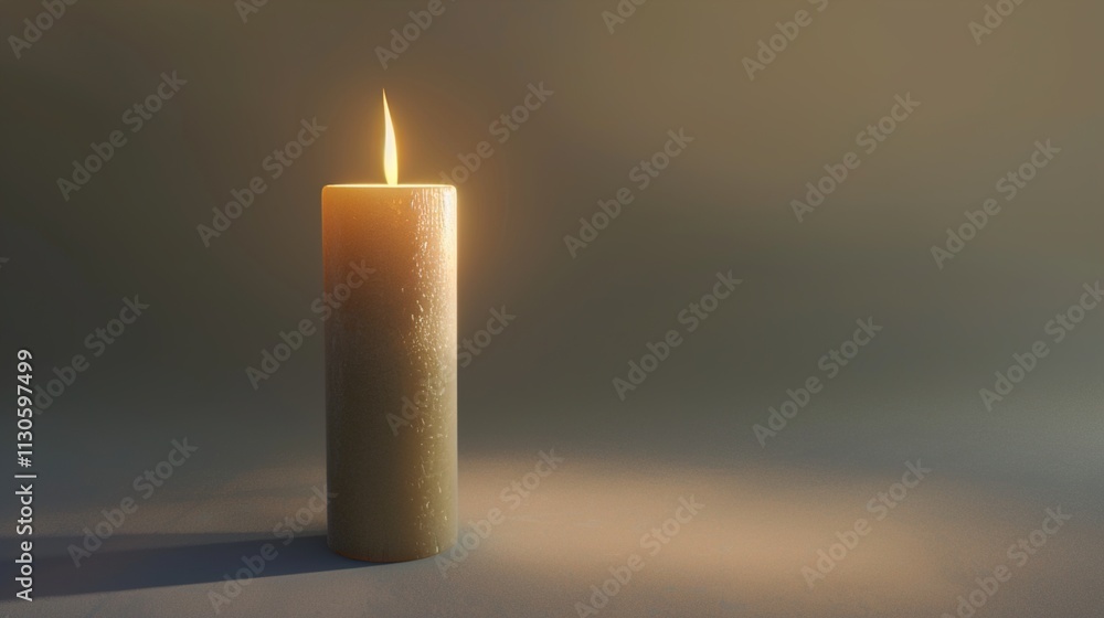 A tall, elegant pillar candle on a solid light gray background.