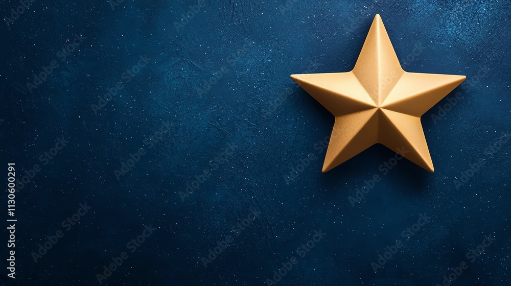 Fototapeta premium A golden star sits against a deep blue background, creating a striking contrast with a sense of elegance and celebration.