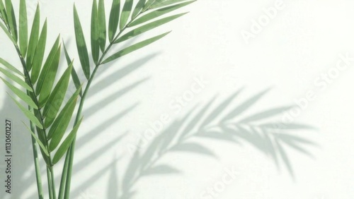 Light and shadow of palm leaves, palm leaves on a white background. Abstract tropical leaf silhouette, natural pattern for wallpaper, spring, summer texture.