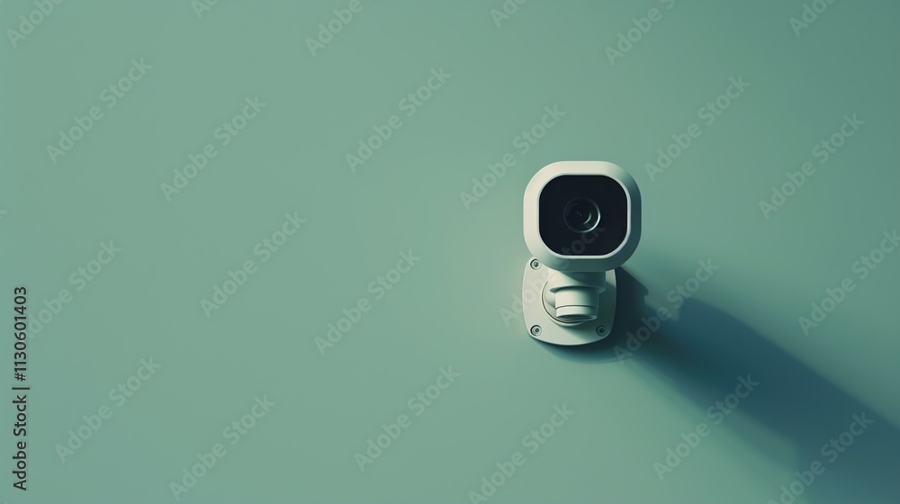 A wireless home security camera on a solid light green background.