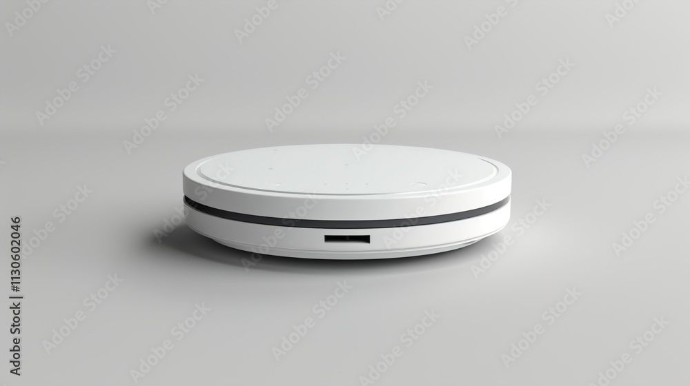 A wireless smart home hub on a solid gray background.
