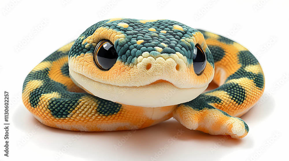 Fototapeta premium This plush snake toy is a bit fluffy, has cute 3D figures, and is white in color