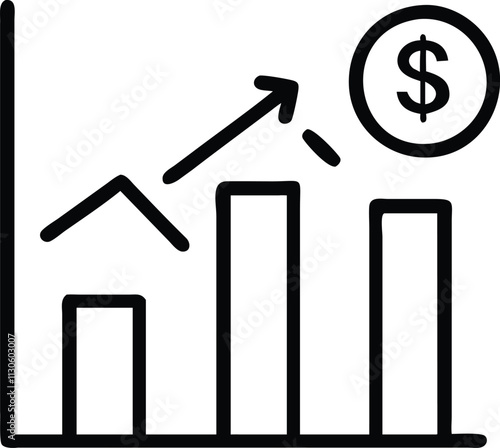 an outlined bar chart with an upward arrow 