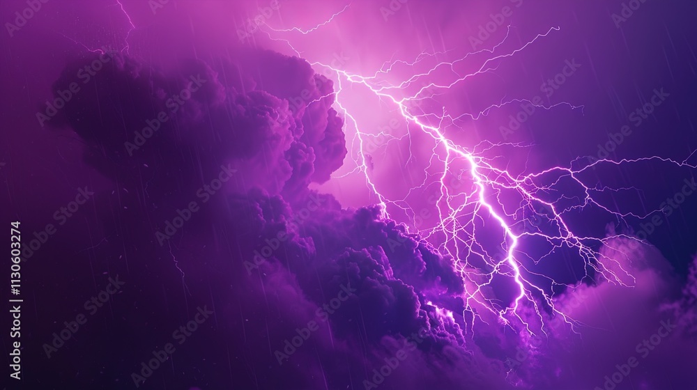 Forked lightning illuminating a solid purple background.