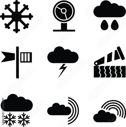 Weather Icons Snow, Rain, Clouds, Wind, Lightning, Forecast Symbols