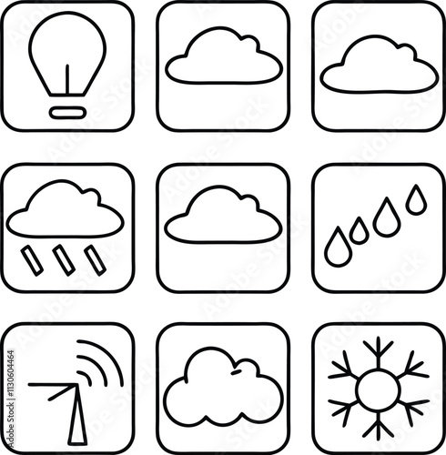 Weather Icons Lightbulb, Clouds, Rain, Snow, and Signal
