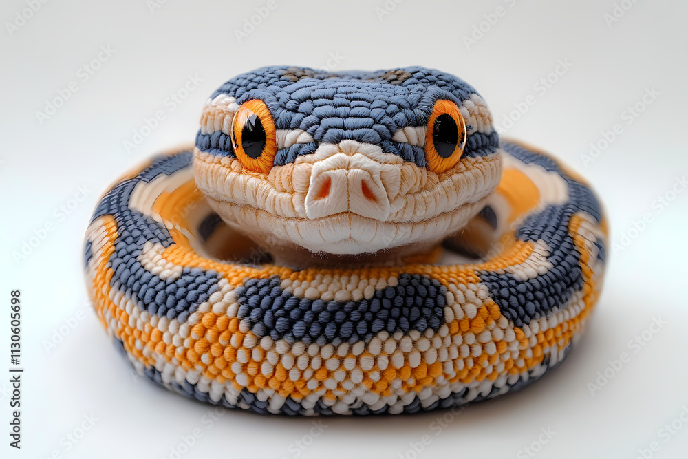 Fototapeta premium This plush snake toy is a bit fluffy, has cute 3D figures, and is white in color
