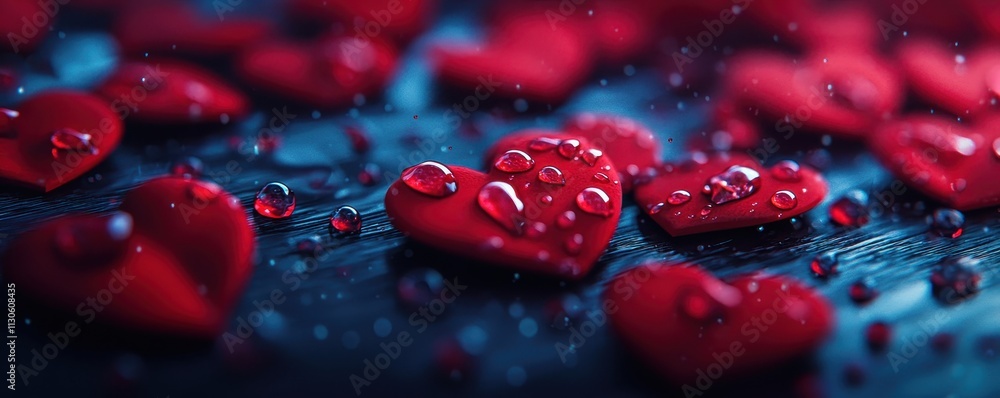 Fototapeta premium Romantic Red Hearts Water Drops Valentine s Day