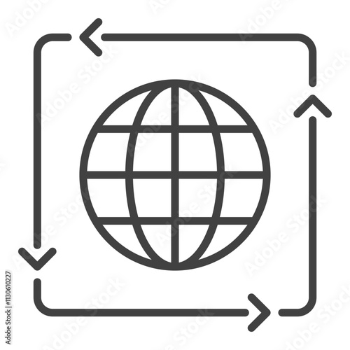 Earth Globe inside Arrows vector linear icon or symbol